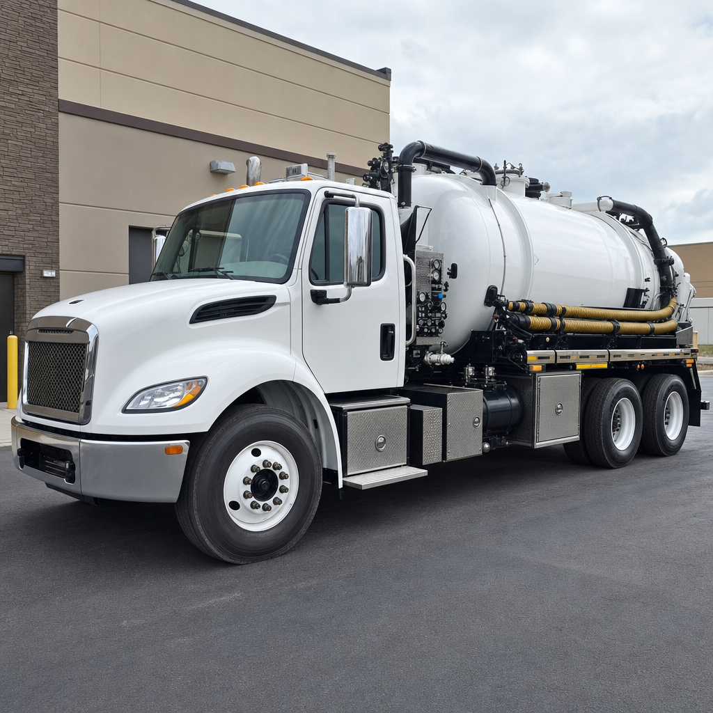 Commercial septic vacuum truck parked in a St. George business parking lot